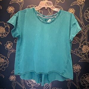 ANTHROPOLOGIE PILCRO swing tee RAW HEM short sleeve TEAL BLUE PEACOCK SMALL